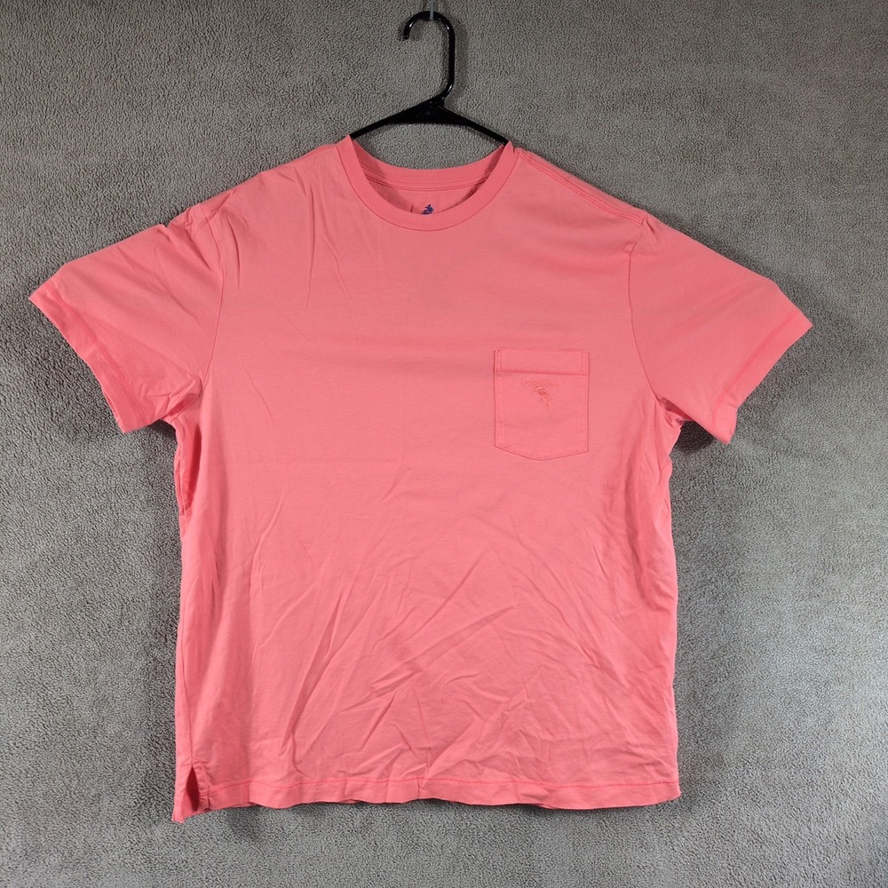 Caribbean Mens XL Pima Cotton Pocket T-Shirt Coral Pink Parrot Logo Short Sleeve